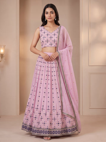Light Lavender Georgette Sequins Work Lehenga Choli