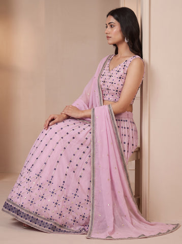Light Lavender Georgette Sequins Work Lehenga Choli