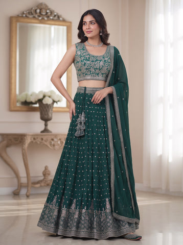 Green Sequins Embroidered Lehenga Choli