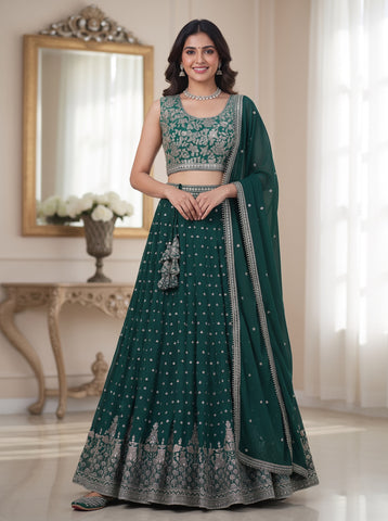 Green Sequins Embroidered Lehenga Choli