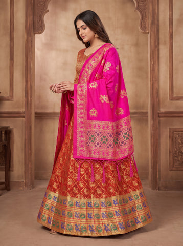 VF - Evergreen Jacquard Silk Maroon Lehenga Choli