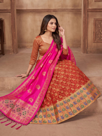 VF - Evergreen Jacquard Silk Maroon Lehenga Choli