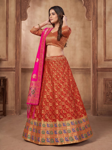 VF - Evergreen Jacquard Silk Maroon Lehenga Choli