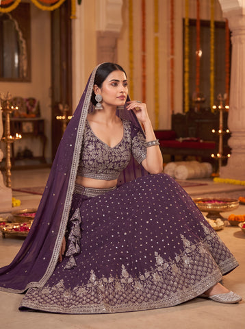 Dusky Purple Sequins Embroidered Lehenga Choli