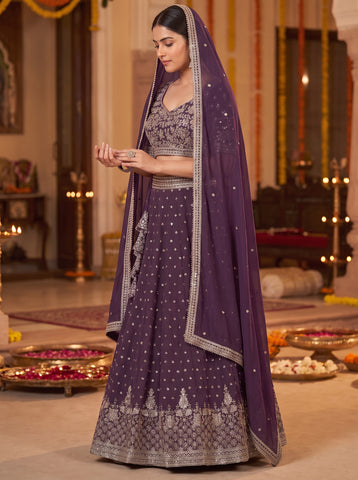 Dusky Purple Sequins Embroidered Lehenga Choli