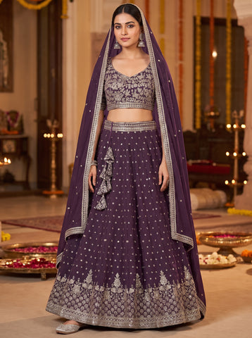 Dusky Purple Sequins Embroidered Lehenga Choli