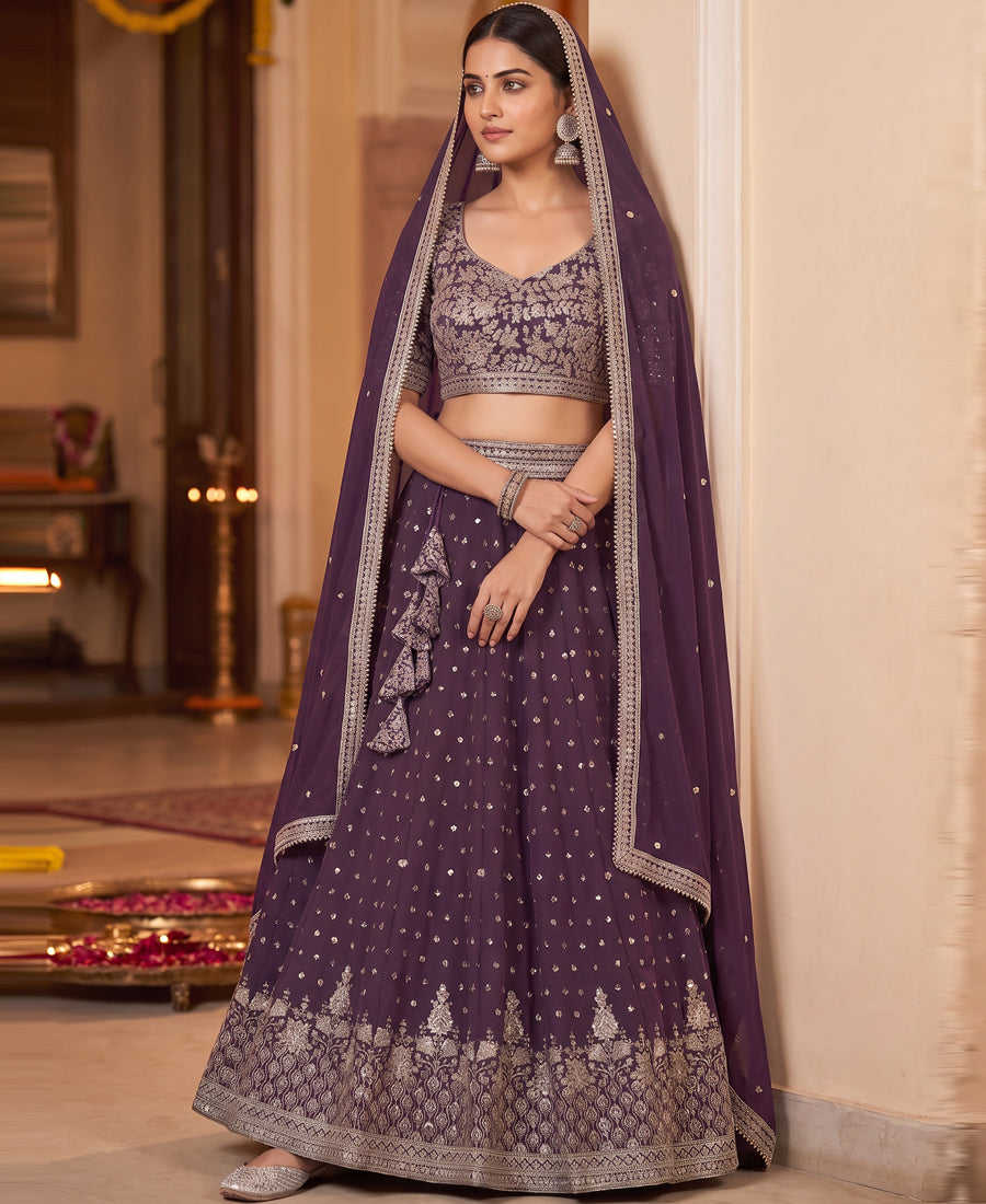 Dusky Purple Sequins Embroidered Lehenga Choli