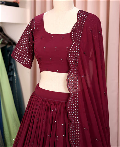 Wine Berry Color Faux Georgette Lehenga Choli