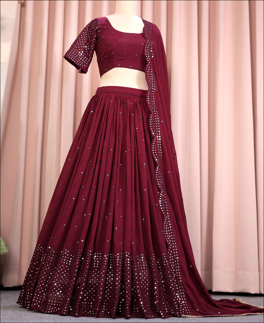 Wine Berry Color Faux Georgette Lehenga Choli