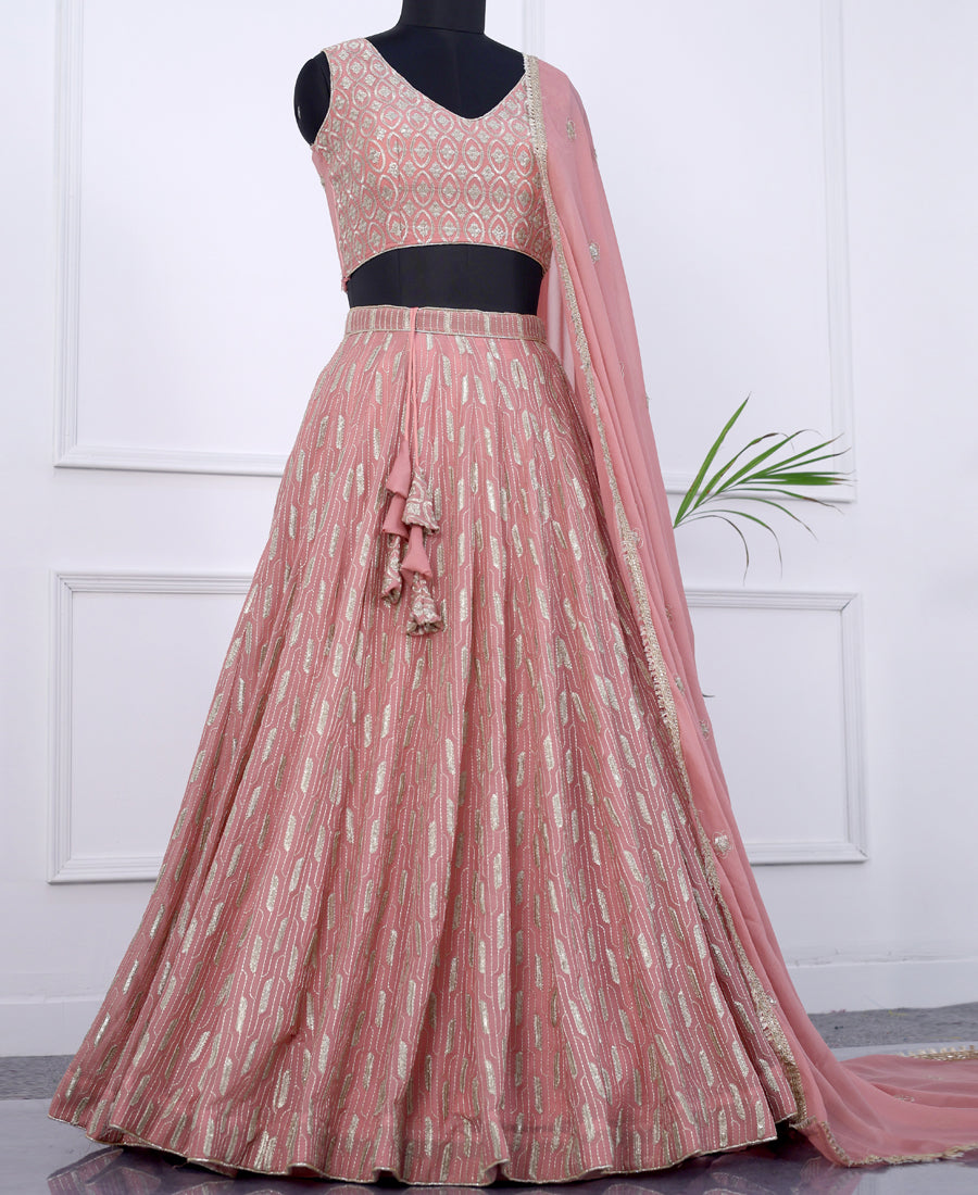 Baby Pink Color Sequins Embroidery Work Semi-Stiched Lehenga Choli