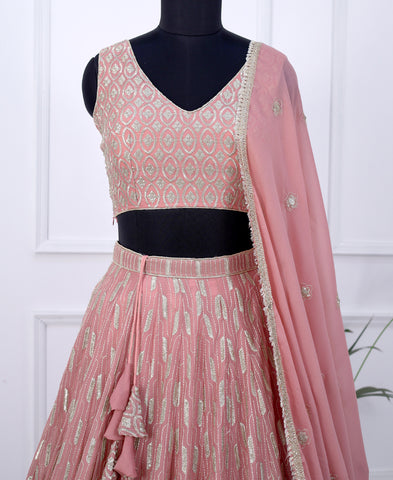 Baby Pink Color Sequins Embroidery Work Semi-Stiched Lehenga Choli