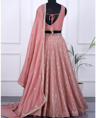 Baby Pink Color Sequins Embroidery Work Semi-Stiched Lehenga Choli