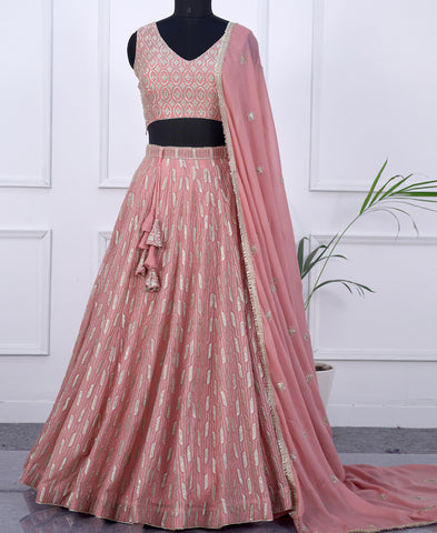 Baby Pink Color Sequins Embroidery Work Semi-Stiched Lehenga Choli