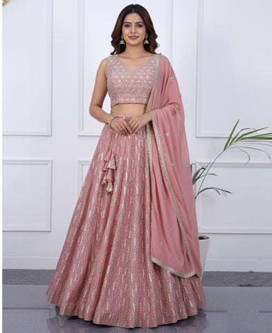 Baby Pink Color Sequins Embroidery Work Semi-Stiched Lehenga Choli