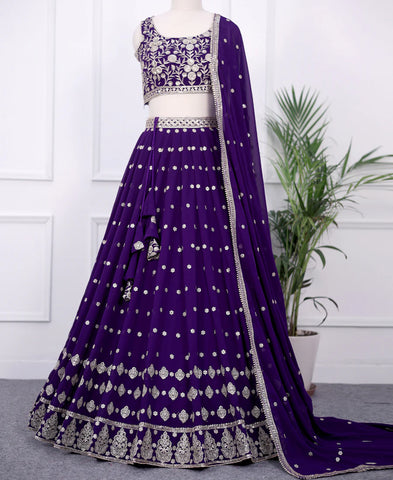 Blue Color Sequins Embroidery Work Semi-Stiched Lehenga Choli