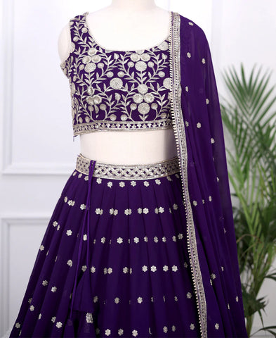 Blue Color Sequins Embroidery Work Semi-Stiched Lehenga Choli