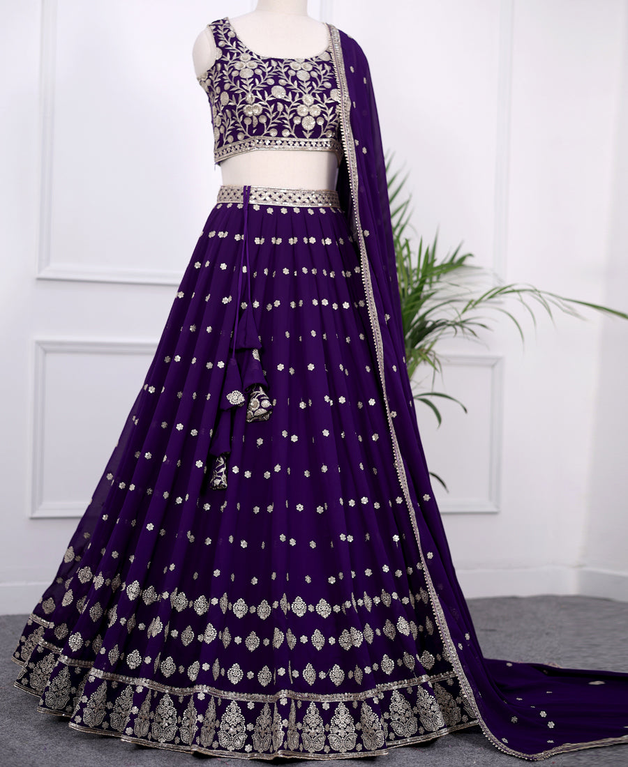 Royal Blue Color Georgette Sequins Work Lehenga Choli