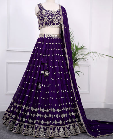 Royal Blue Color Georgette Sequins Work Lehenga Choli