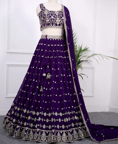 Blue Color Sequins Embroidery Work Semi-Stiched Lehenga Choli