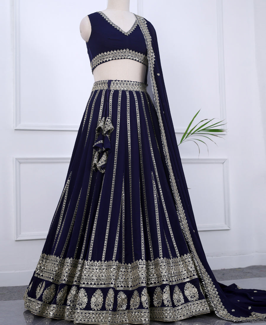 Blue Color Silver Zari and Sequins Work Lehenga Choli