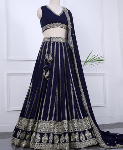 Blue Color Silver Zari and Sequins Work Lehenga Choli