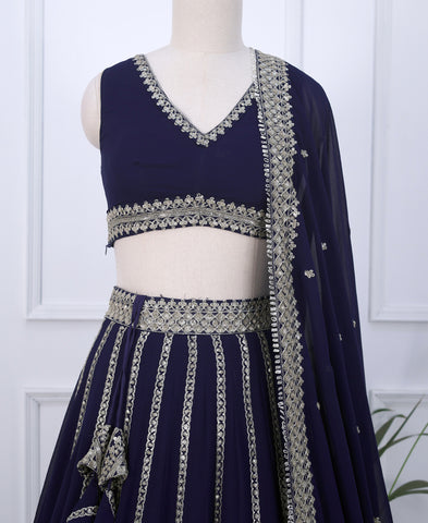 Blue Color Silver Zari and Sequins Work Lehenga Choli