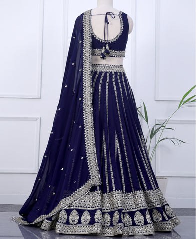 Blue Color Silver Zari and Sequins Work Lehenga Choli