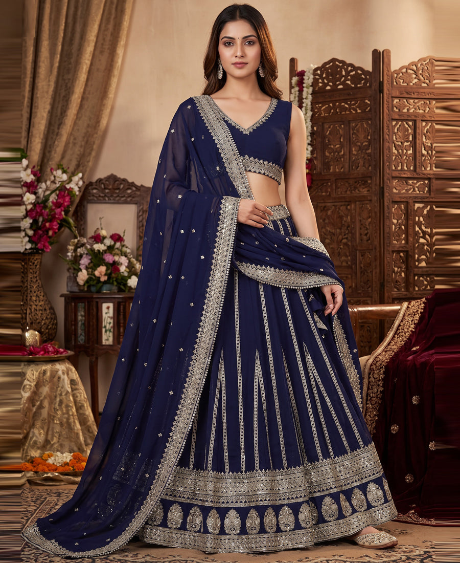 Blue Color Silver Zari and Sequins Work Lehenga Choli