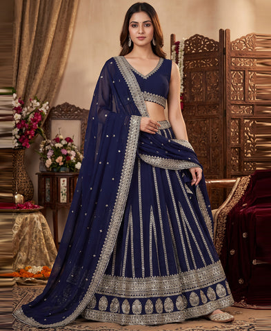 Blue Color Silver Zari and Sequins Work Lehenga Choli