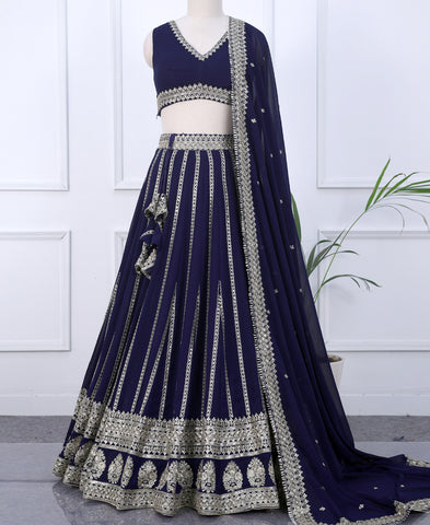 Blue Color Silver Zari and Sequins Work Lehenga Choli
