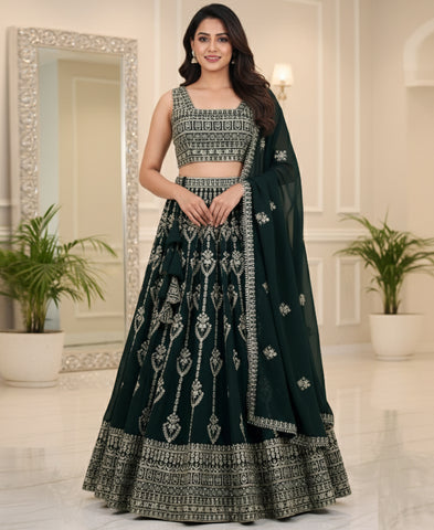 Dark Purple Golden Zari Work Georgette Lehenga Choli