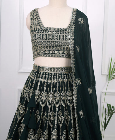 Dark Green Color Sequins Embriodery Work Lehenga Choli