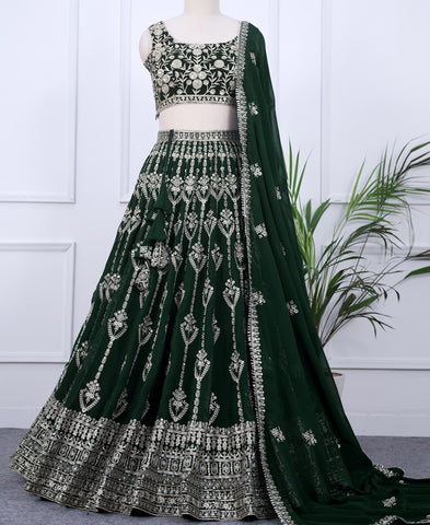 Dark Green Color Sequins Embriodery Work Lehenga Choli