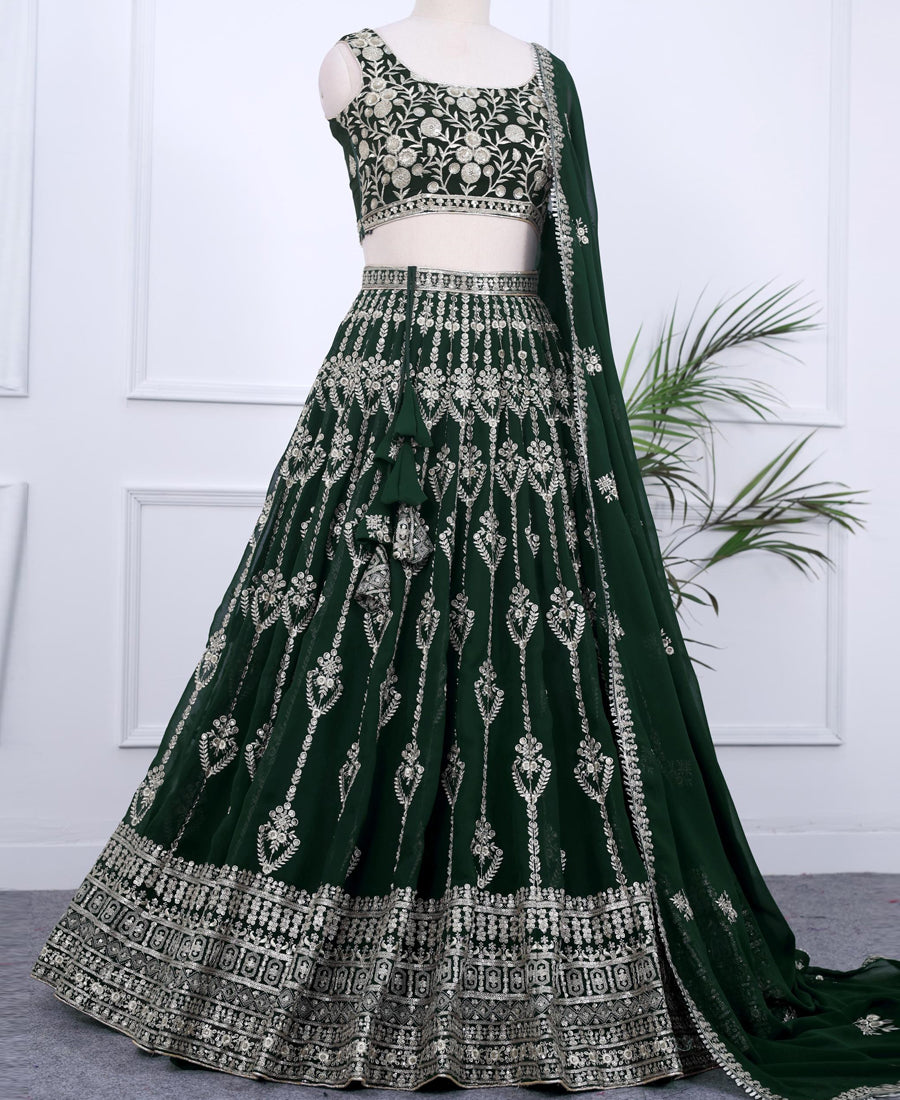 Dark Green Color Sequins Embriodery Work Lehenga Choli