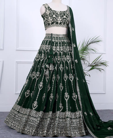 Dark Green Color Sequins Embriodery Work Lehenga Choli
