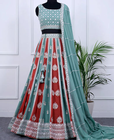 Multi Colour Georgette Sequins and Thread Embroidery Work Lehenga Choli