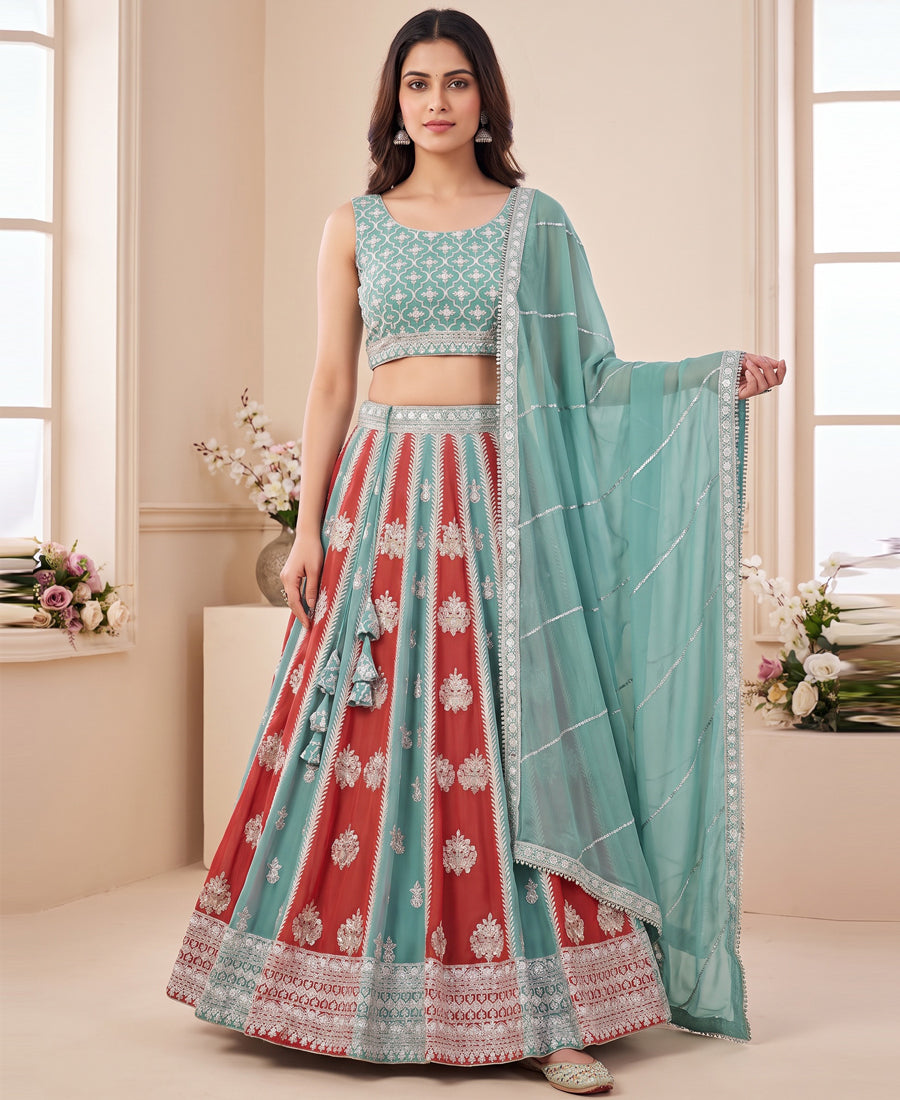 Georgette Sequins and Thread Embroidery Work Lehenga Choli