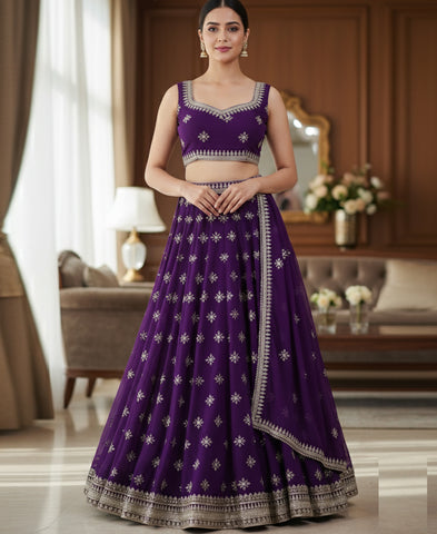 Blue Sequins Embroidered Lehenga Choli