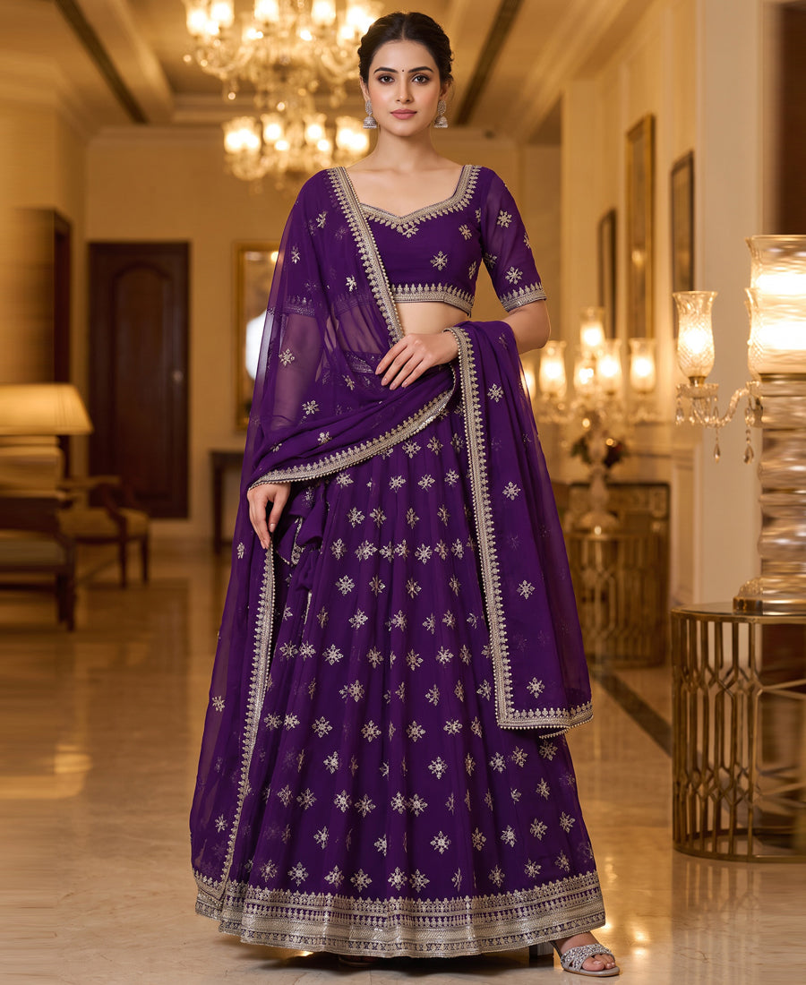 Blue Sequins Embroidered Lehenga Choli