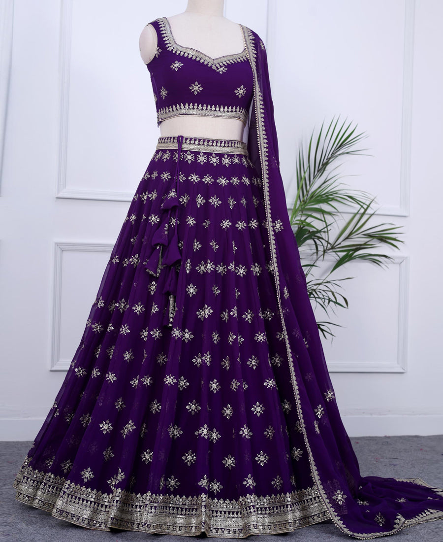 Dark Blue Color Sequins Embriodery Work Lehenga Choli