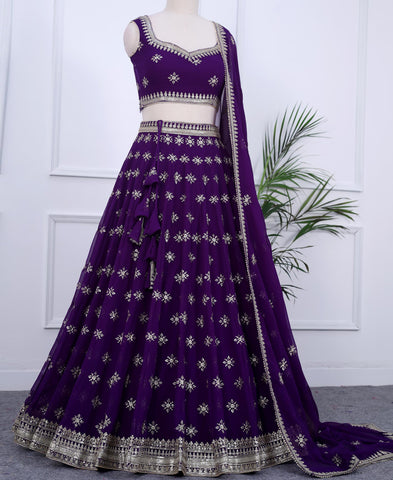 Dark Blue Color Sequins Embriodery Work Lehenga Choli