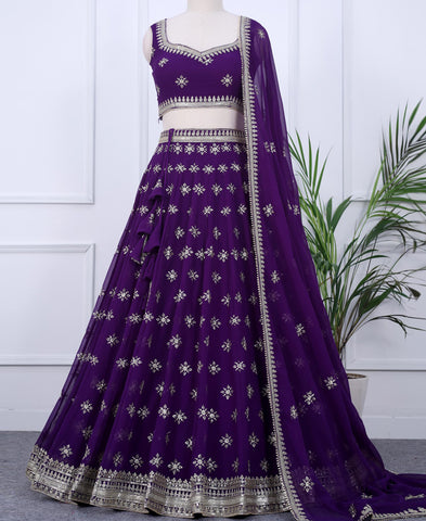 Dark Blue Color Sequins Embriodery Work Lehenga Choli