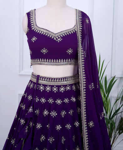 Dark Blue Color Sequins Embriodery Work Lehenga Choli