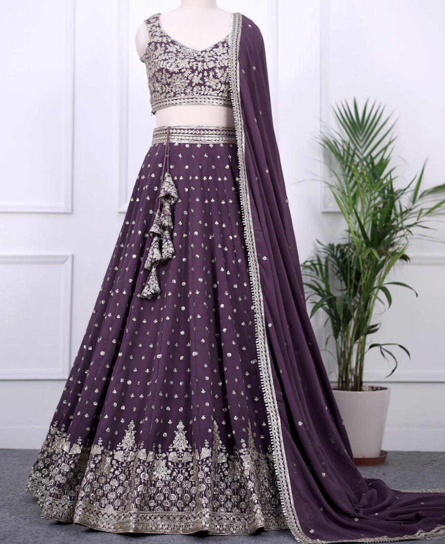 Purple Taupe Color Georgette Sequins Work Lehenga Choli
