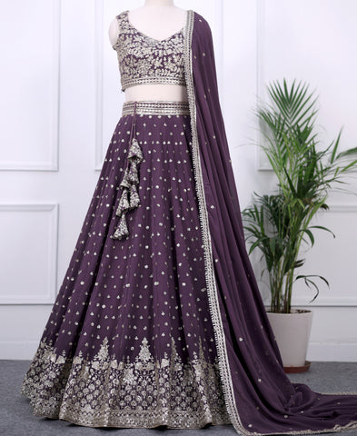 Purple Taupe Color Georgette Sequins Work Lehenga Choli