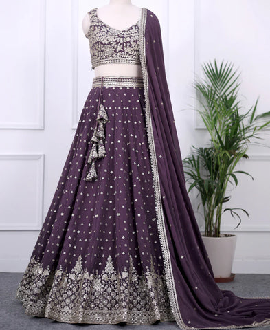 Dusky Purple Sequins Embroidered Lehenga Choli