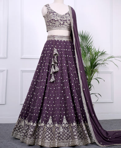 Purple Taupe Color Georgette Sequins Work Lehenga Choli
