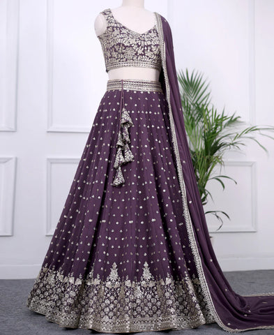 Dusky Purple Sequins Embroidered Lehenga Choli