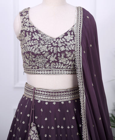 Purple Taupe Color Georgette Sequins Work Lehenga Choli
