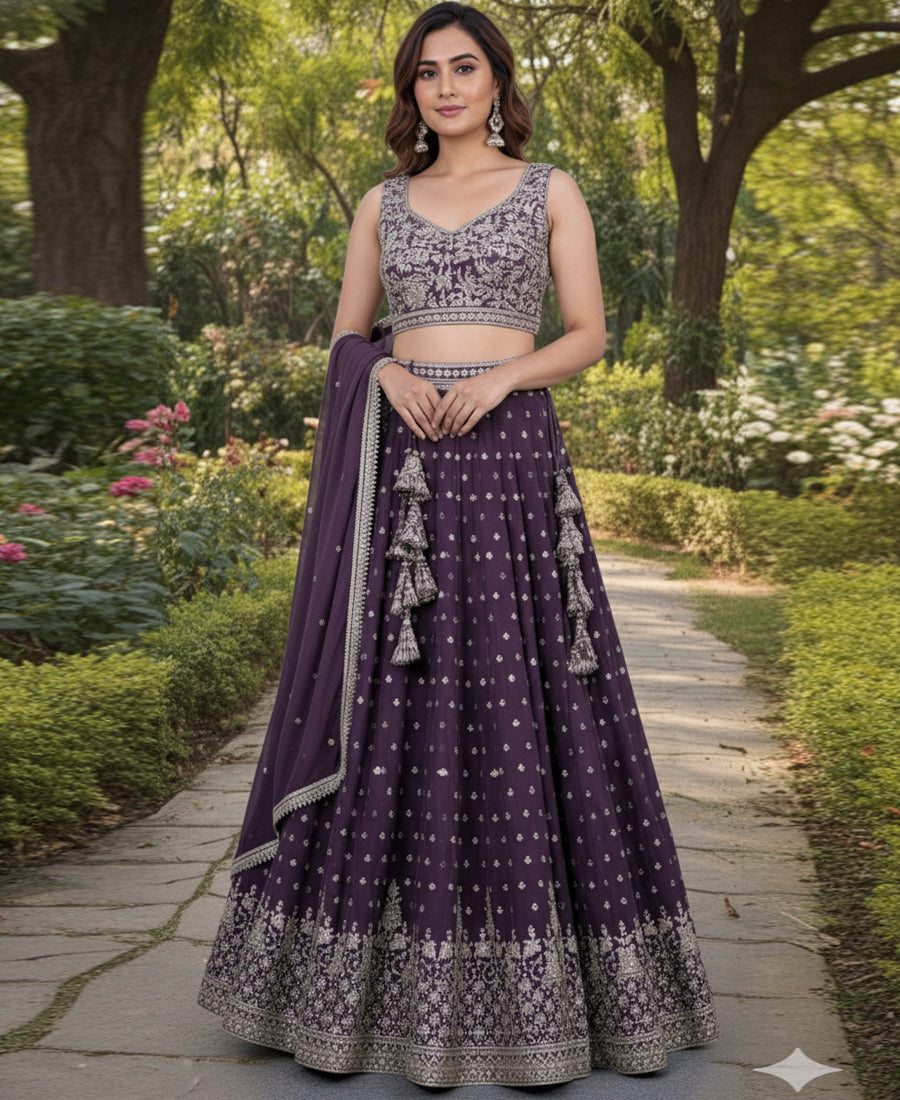 Dusky Purple Sequins Embroidered Lehenga Choli